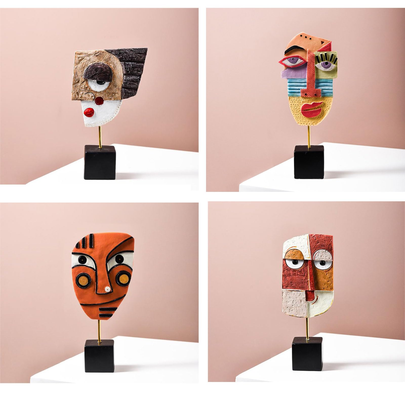 Sculpture Abstraite Moderne, décoration de Portrait Humain Funky en résine, Figurine tribale d'art Africain à Collectionner pour Bureau, Maison, Salon, Chambre à Coucher, Bureau (1 pièce-B)