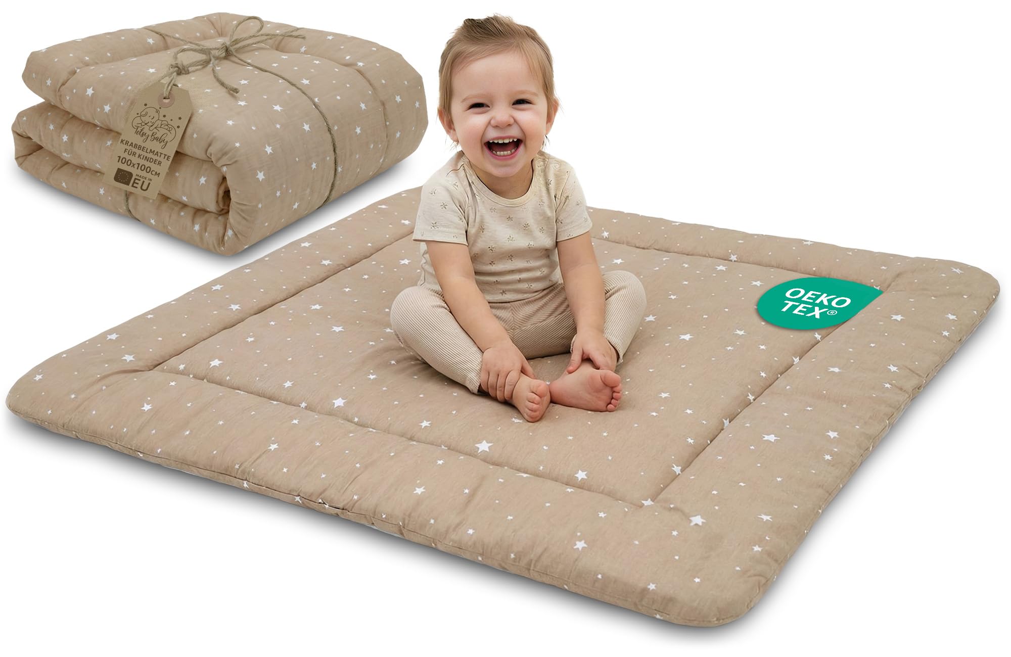 Play Mat for Baby Cotton Playmat Foldable Large - Soft Padded Floor Rug for Kids and Babies Washable Portable mat for Nursery Oeko-Tex certified — view 11