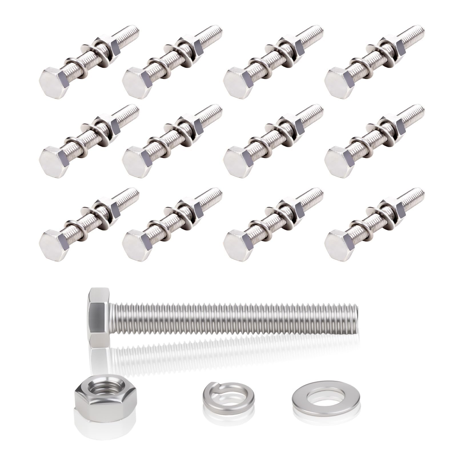 ddckj 12 Sets of M8x40 Bolts with Nuts and Washers 304 Stainless Steel Nut and Bolt Combination Kit, Silver