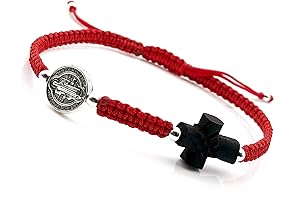 Rosario de Plata 925 para Hombres con Medalla de San Benito en Hilo Rojo
