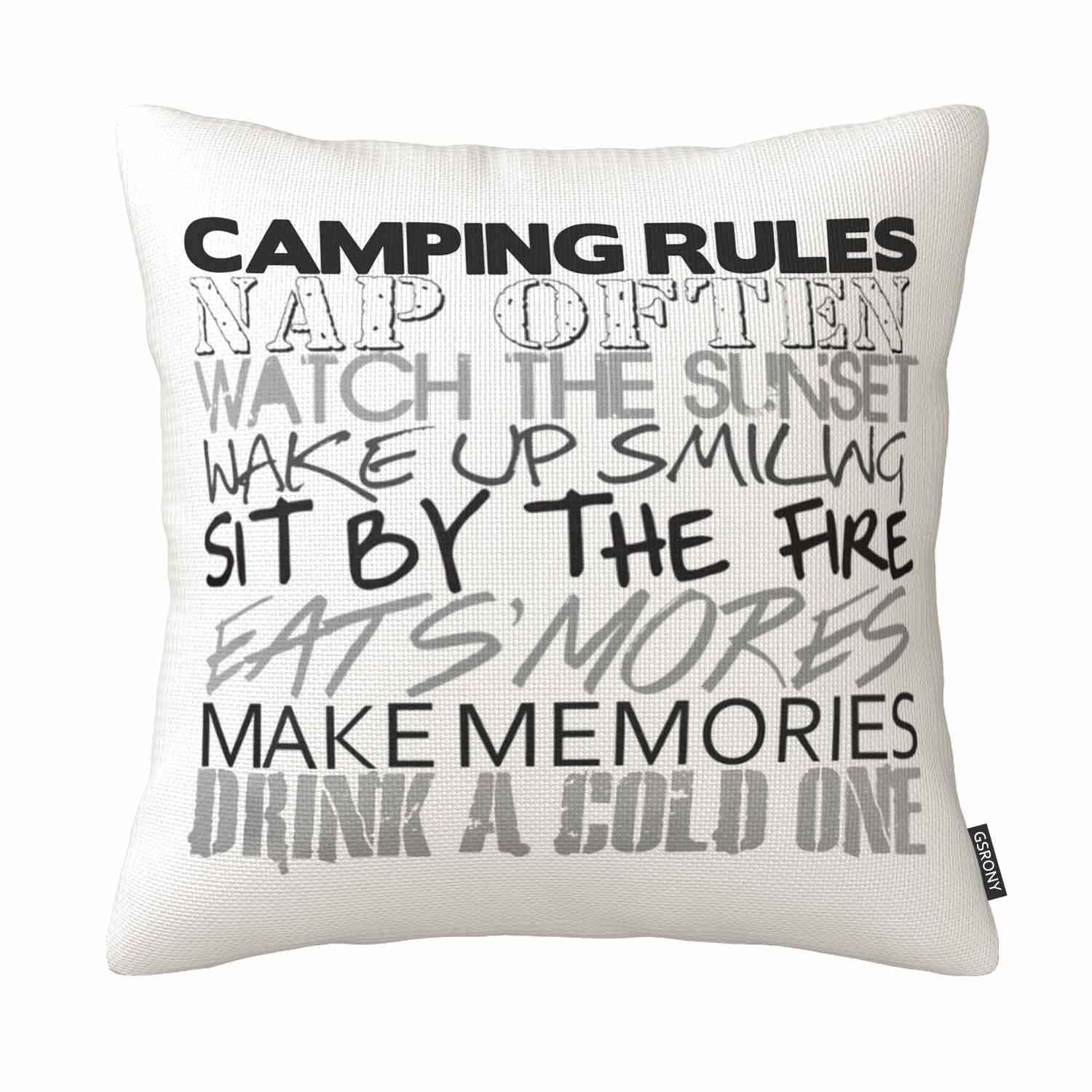 Gsrony Purple Quote Throw Pillow Covers Camping Rules Black White Cushion Pillow Case Home Decor Pillowcase 18X18 Inches