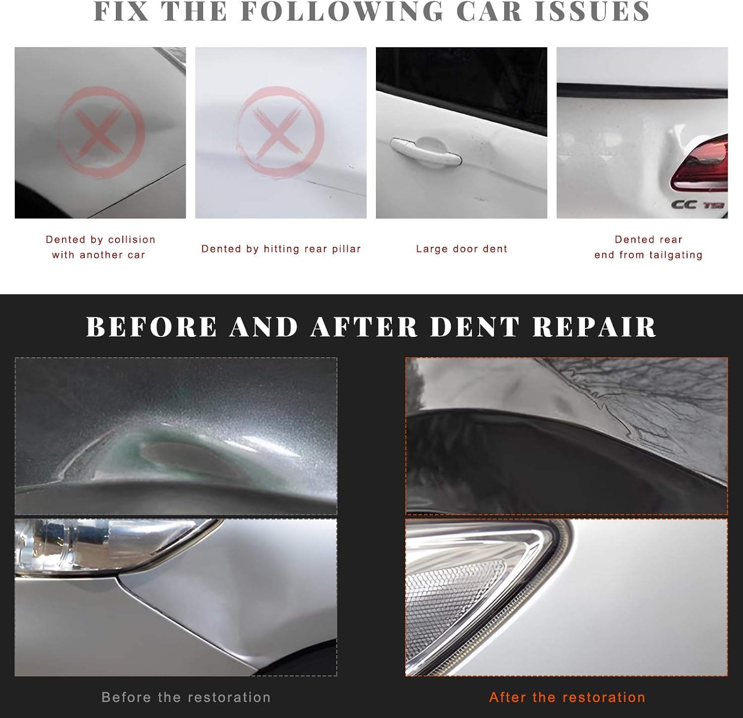 10 PCS DIY Paintless Dent Repair Kit, Metal Tap Down Pen Dent Remover with 9 Different Heads Tips, Versatile Knockdown Tool Paintless Removal Kit for Automotive Body Dents