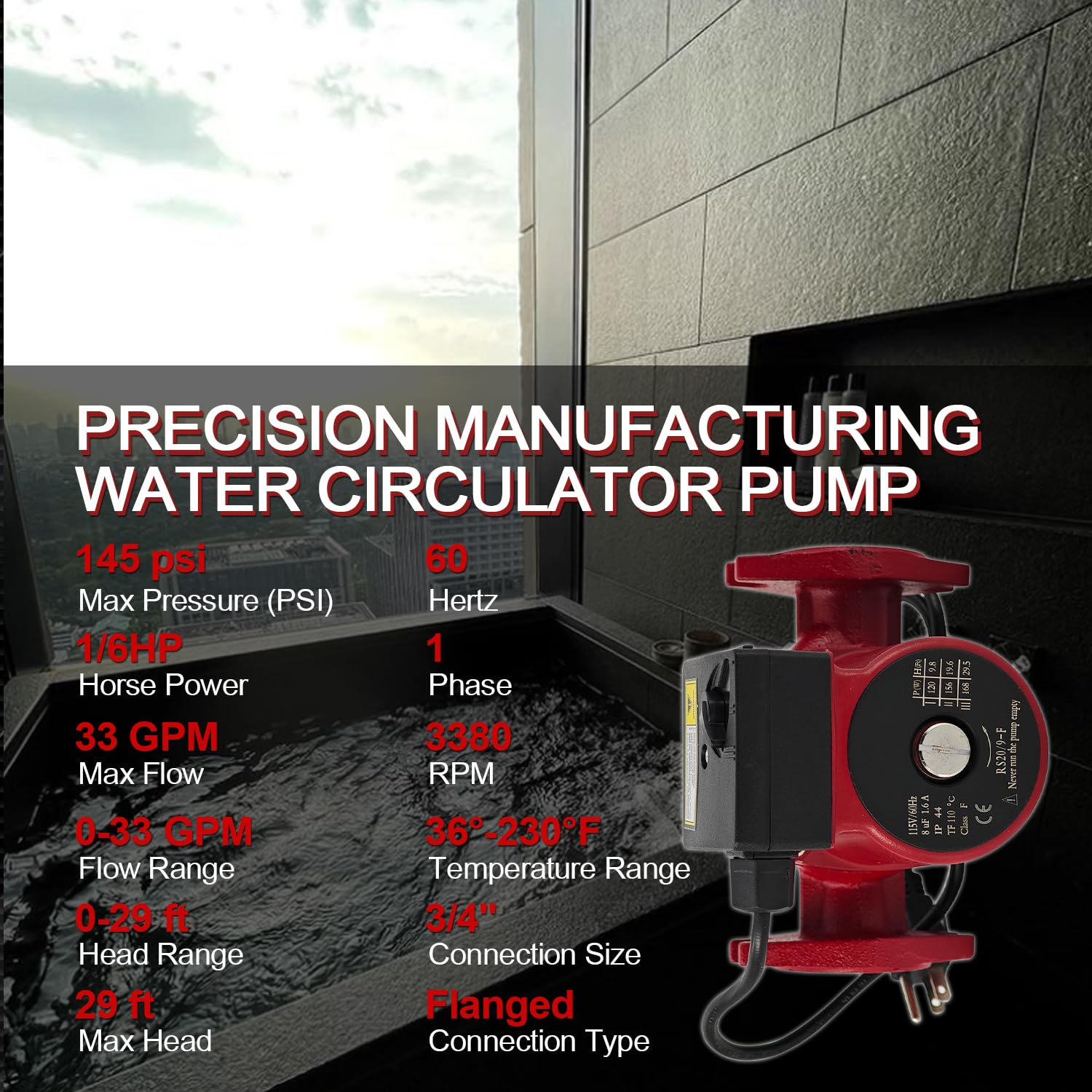 UPS26-99FC 115V 1/6HP Pompa di circolazione dell'acqua caldaia compatibile con Grundfos per riscaldamento radiante, idronico, ventilconvettore solare e altri tipi di sistemi, 52722512
