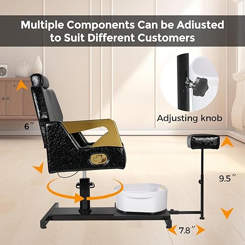 Miniatura 4 de Silla de pedicura con taburete y baño de pies de masaje, estación de pedicura giratoria de 360, altura ajustable hidráulica, sin fontanería, para