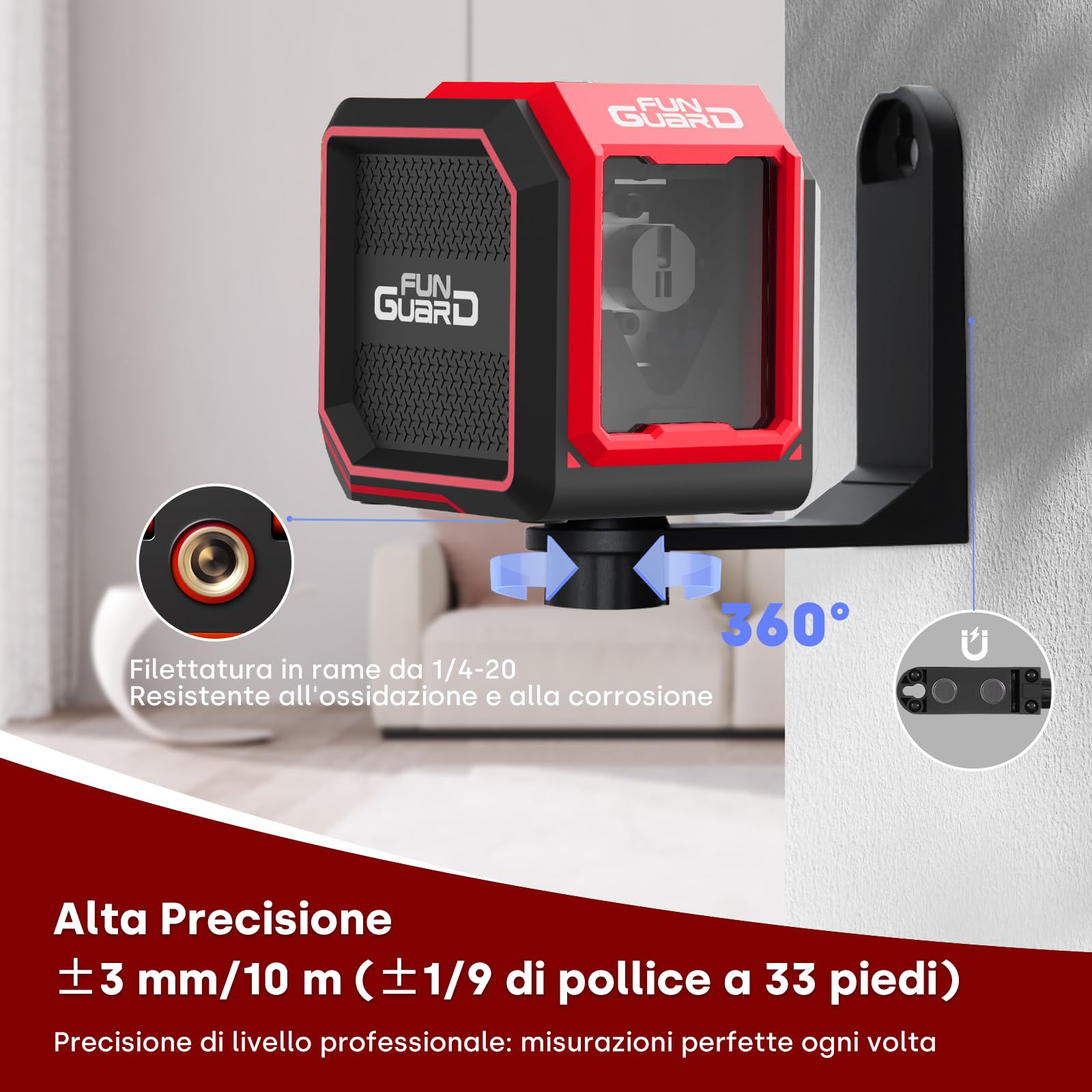 Livella Laser Autolivellante, 20M Rosso Livello Laser Orizzontale e Verticale, 2 x Batteria AA, IP54 per Cantieri, Decorazione per la casa, DIY, Portatile