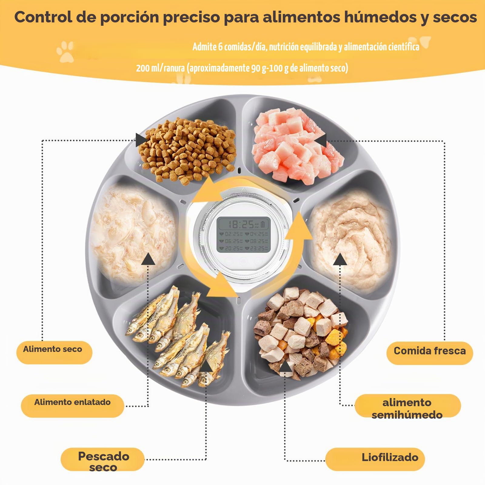 Comedero Automático Comida Humeda para Gatos Alimentador Automatico Gatos con Temporizador Programable y 6 Comidas Dos Paquetes de Hielo para Comida Seca y Húmeda, Protección de Patas