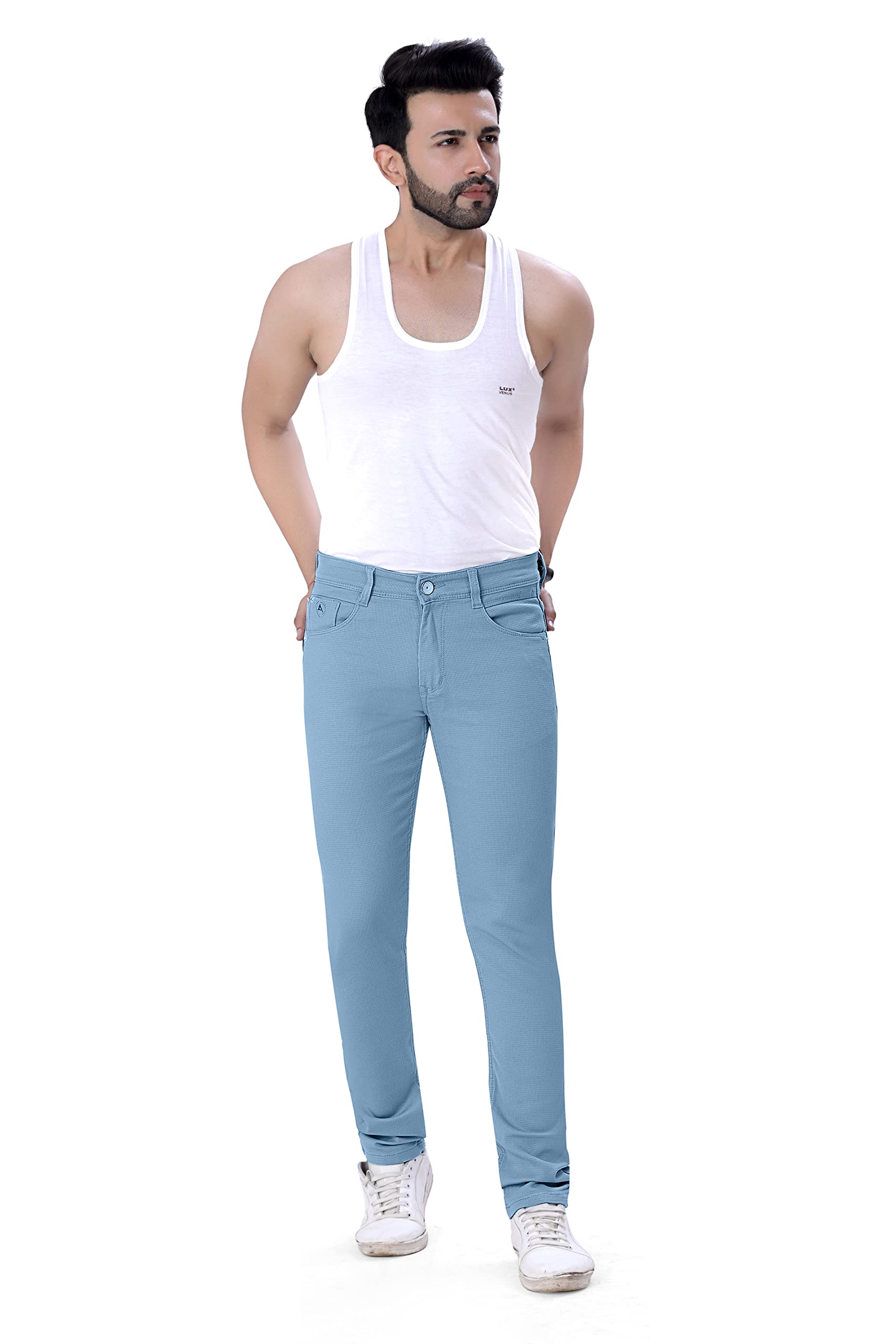 Awack Strechable Denim Regular Fit Mid Rise Full Length Jeans Pant for Men