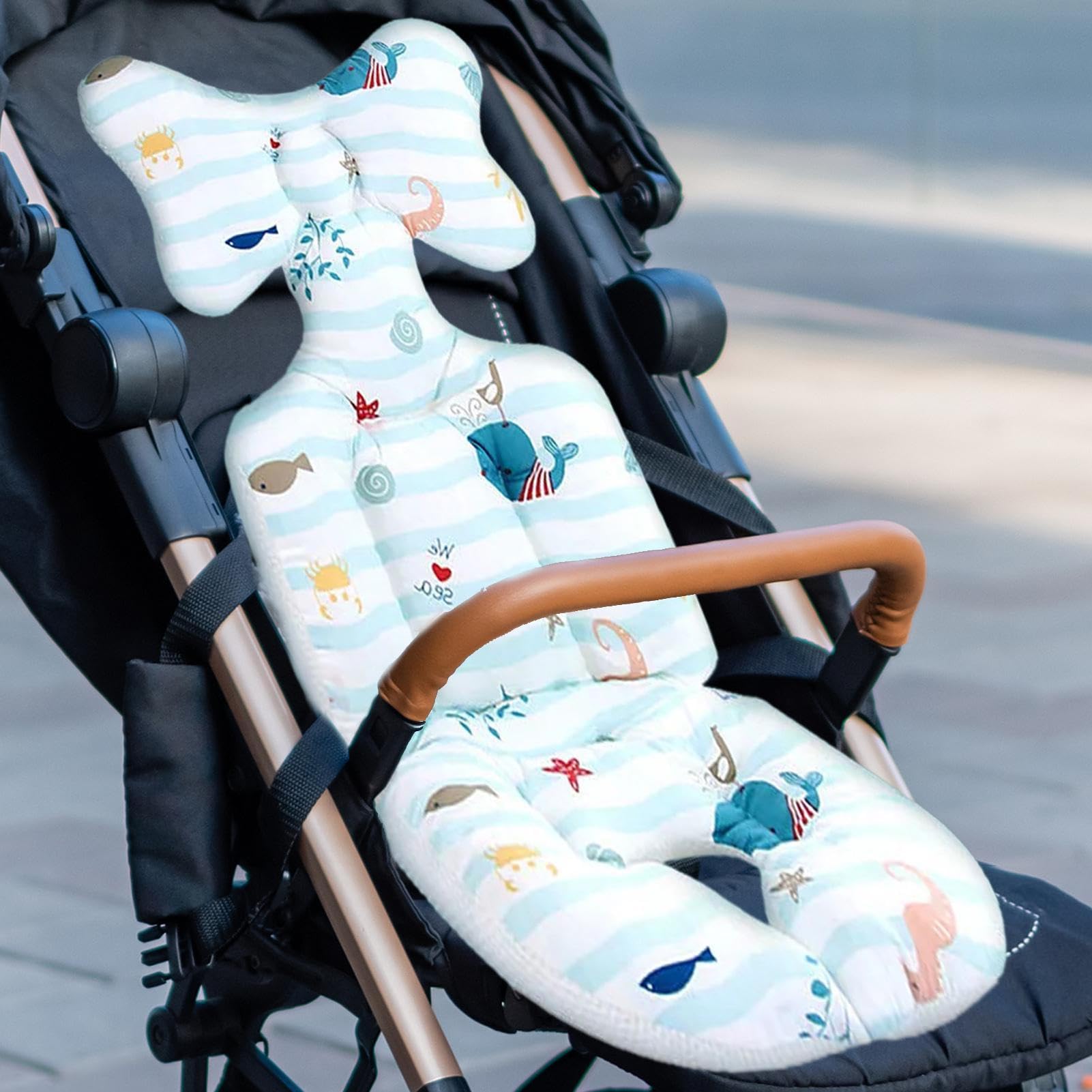 Inserto de asiento infantil - Funda para asiento de cochecito,Cojín de apoyo para la cabeza y el cuerpo del bebé suave y transpirable antideslizante para cochecitos