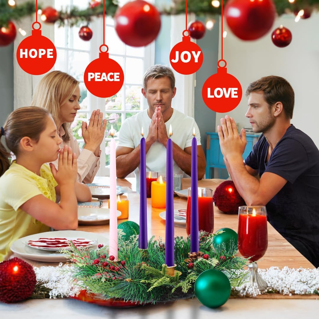 Seasons Candle Holder Wreath, Christmas Advent Centerpiece Decor,18 inch Candle Wreath Decorations for Table Indoor Home & Church