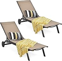 Vista 13 de Giantex Sillas de salón para patio exterior, tumbonas reclinables de aluminio con 6 posiciones de respaldo ajustables y ruedas para patio, playa