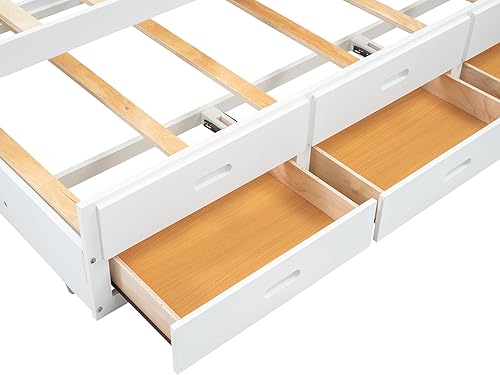 Miniatura 130 de Cama de plataforma de tamaño Queen con cabecero y cajones, marco de cama de plataforma de madera maciza con estantes, puertos USB y enchufes, marco