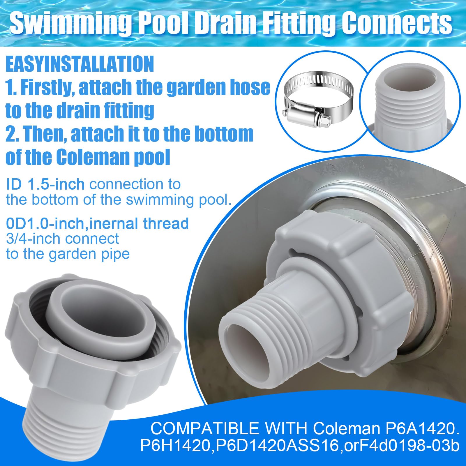Tujoe P6H1158 - Tapa de válvula de drenaje de repuesto de plástico para piscina, conector de drenaje de bomba de piscina, tapón de agujero de repuesto compatible con Coleman of Pools P01006