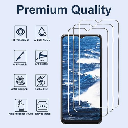 Miniatura 2 de [Paquete de 3+3] Protector de pantalla para Galaxy A13 con protector de lente de cámara, película de vidrio templado HD, dureza 9H, antiarañazos,