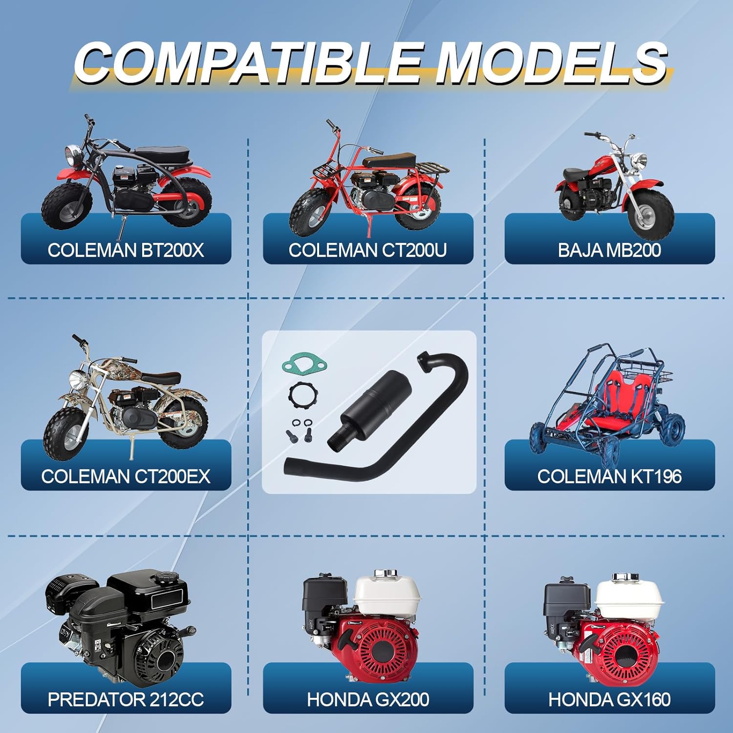 212cc Upgrade Exhaust Pipe with Muffler Kit for Predator 196cc 224cc 6.5hp for Coleman CT200U BT200X CT200U-EX Mini Bike Go Kart Black