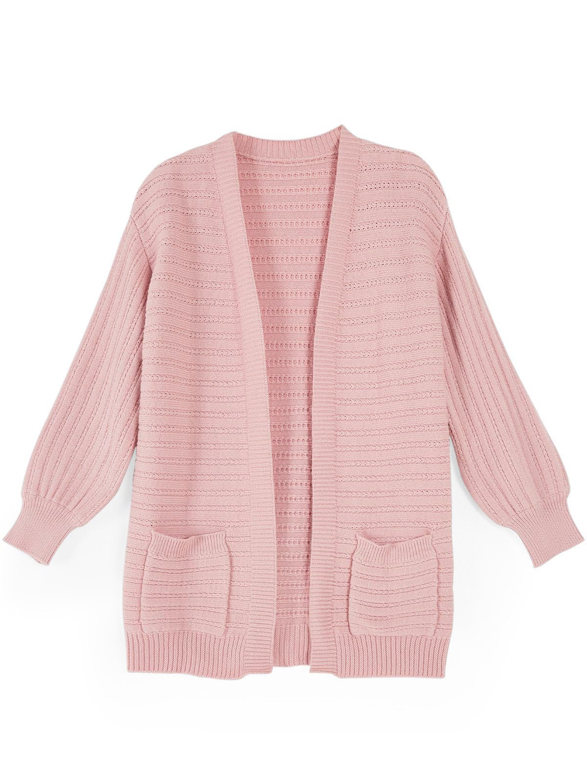 Haloumoning Cardigan per bambine e ragazze, aperto sul davanti, a maniche lunghe, lavorato a maglia, con tasche, 5-14 anni