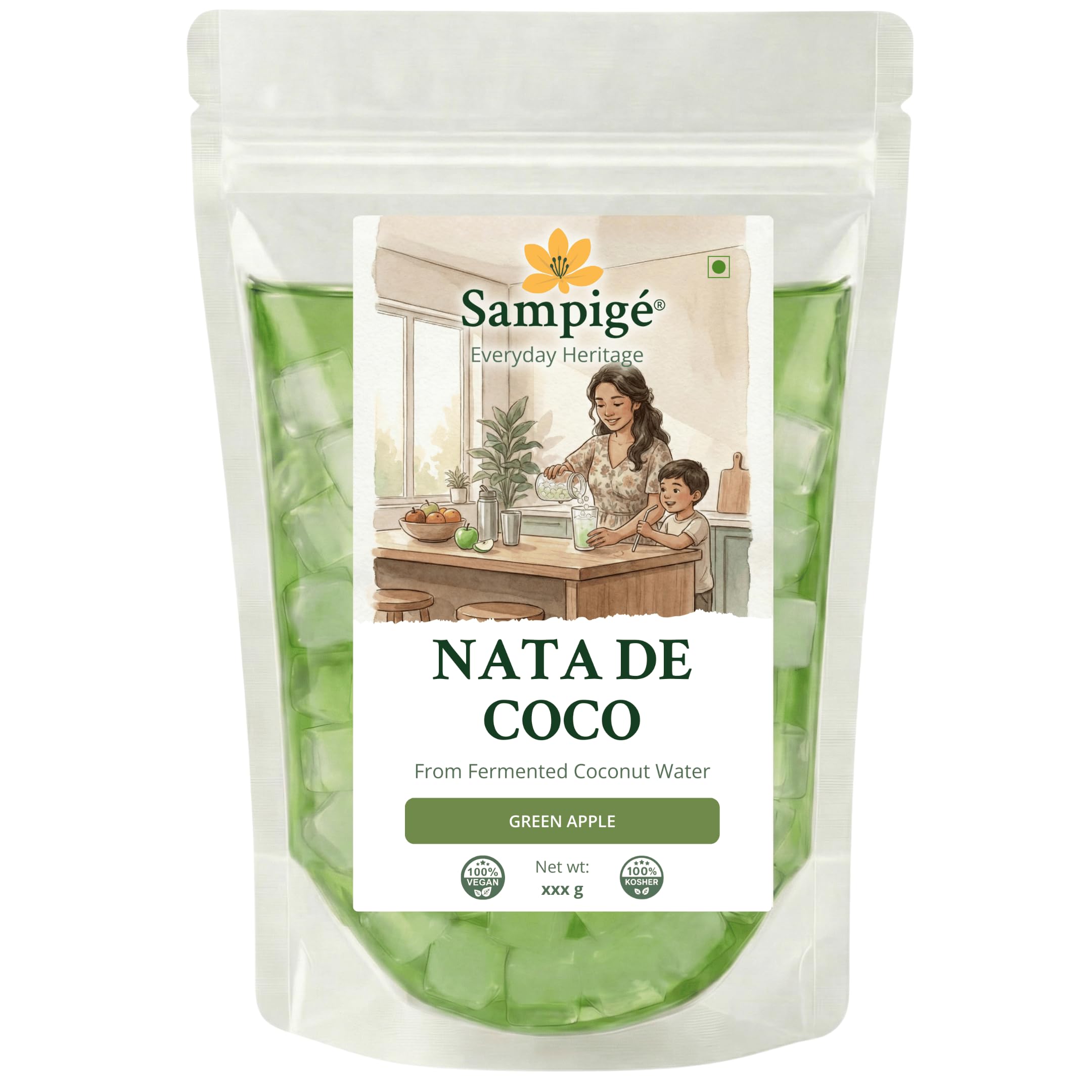 Sampige Organic Nata De Coco Green Apple | For Juices & Smoothie | Fruit Jelly cubes with Green Apple & Coconut | 400gms-image-30