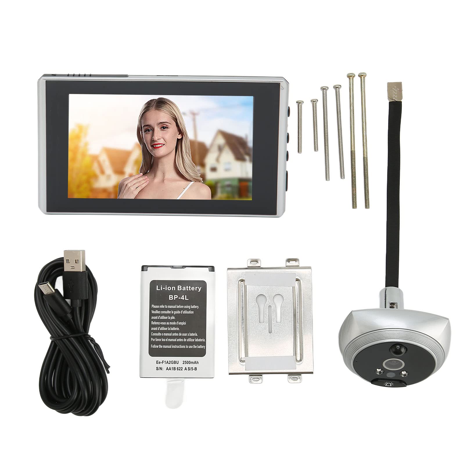 KAKAKE Pantalla Mirilla Visor, Detección del Cuerpo Humano Mirilla Digital Cámara Color Visión Nocturna para el Hogar(Plata)