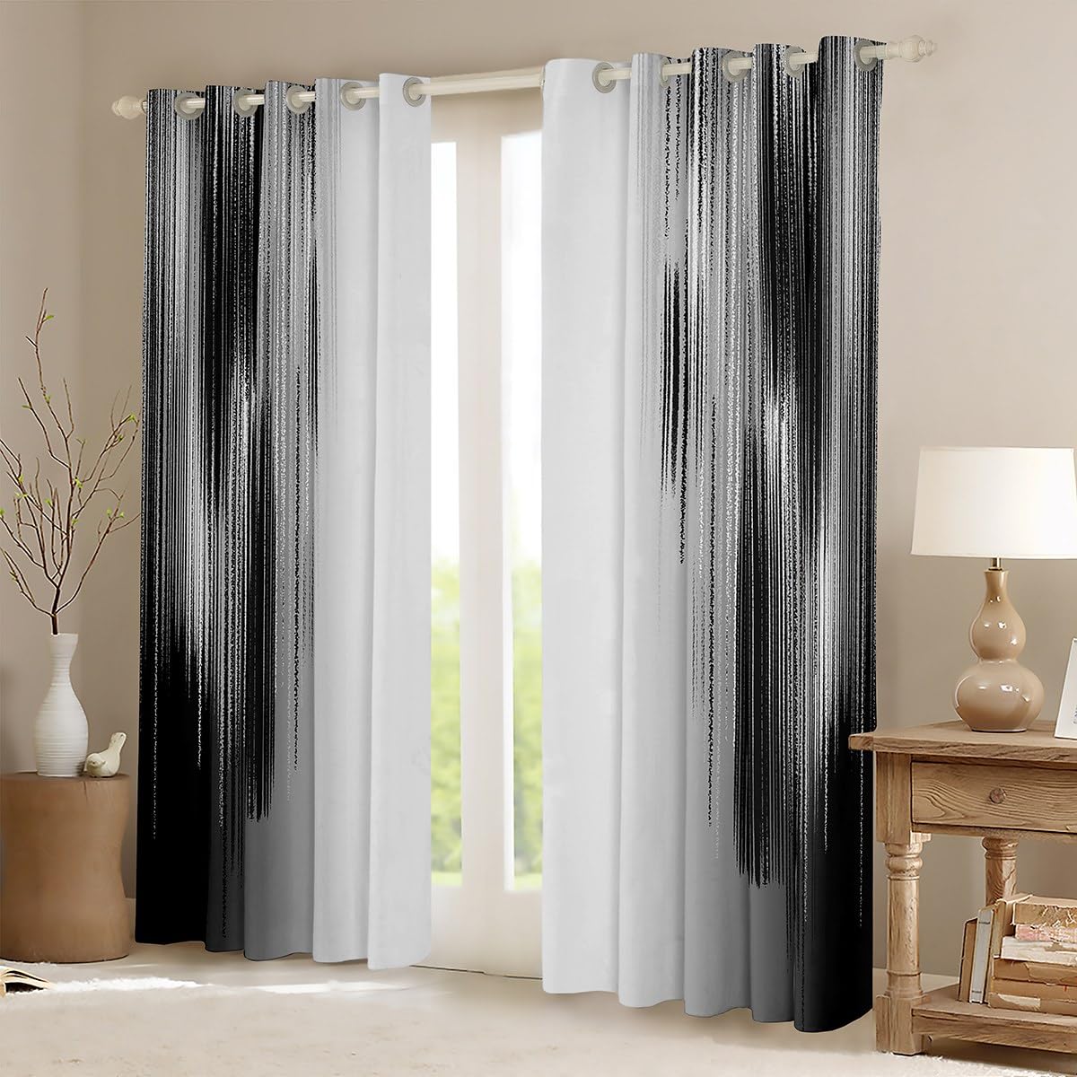 jejeloiu Kids Grey and Black Curtains for Bedroom Living Room (2 Panels, 52 x 96 Inch) Modern Art Darkening Drapes Decor Vintage Messy Rust 30%-50% Blackout Curtains Gradient Stryle Window Treatments