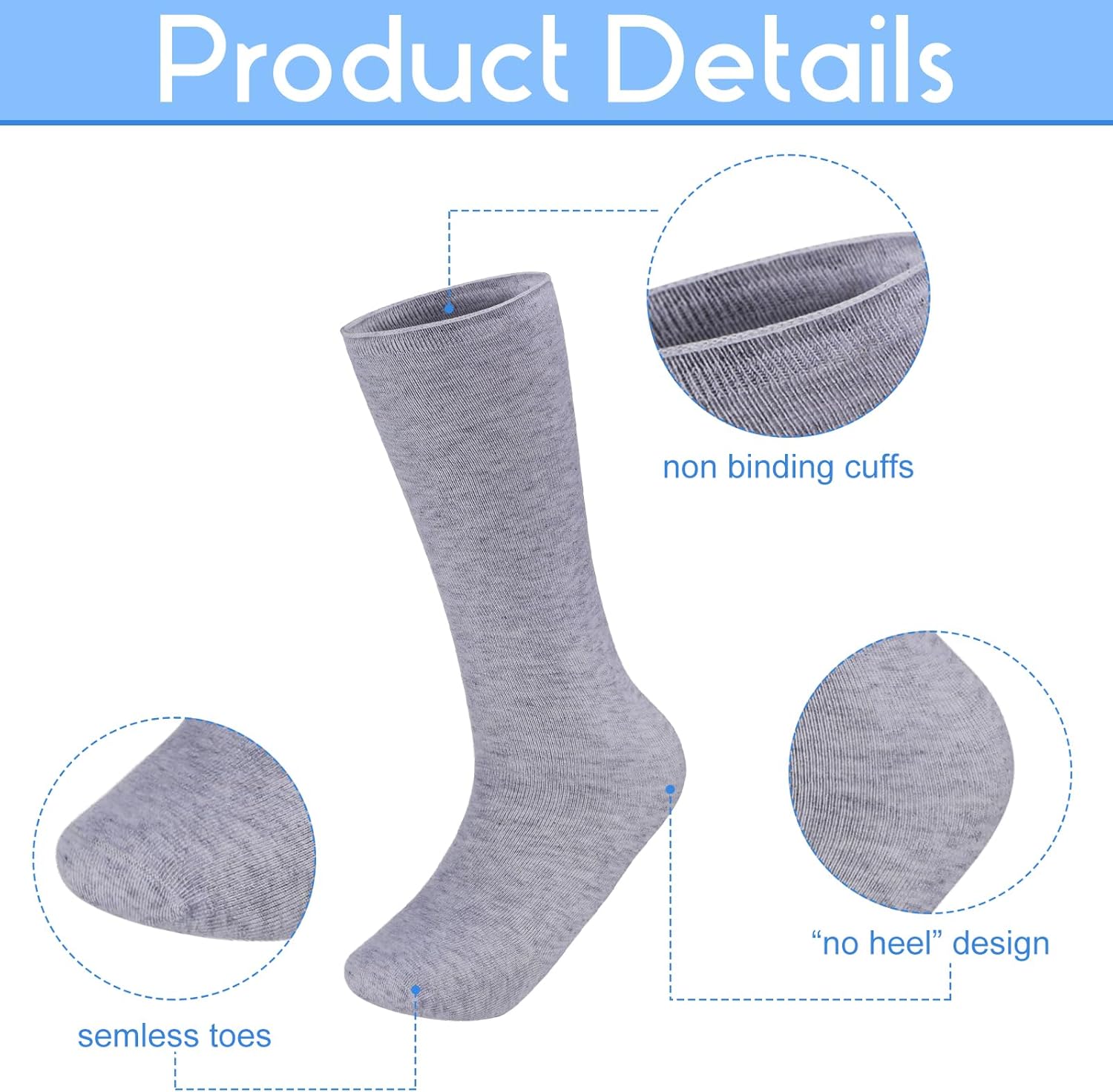 Shinymoon 6 Pair Seamless Afo Interface Socks Sensory Seamless Interface Cotton Non Binding Socks - Image 4