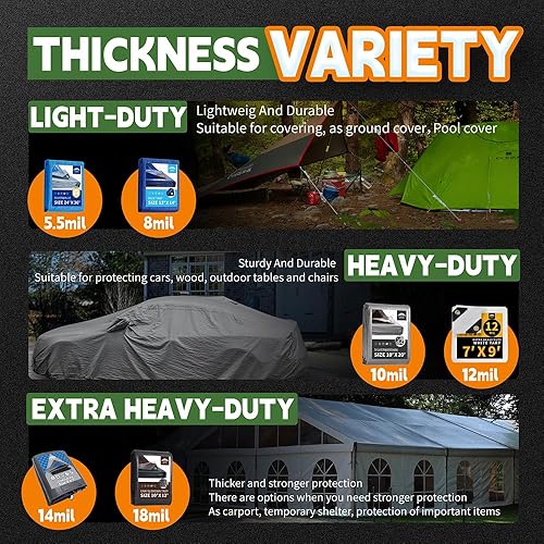 Miniatura 8 de Lonas - Lona resistente impermeable de 7 x 7 pies, 10 mil, multiusos, con ojales metálicos y bordes reforzados, lona plateadamarrón
