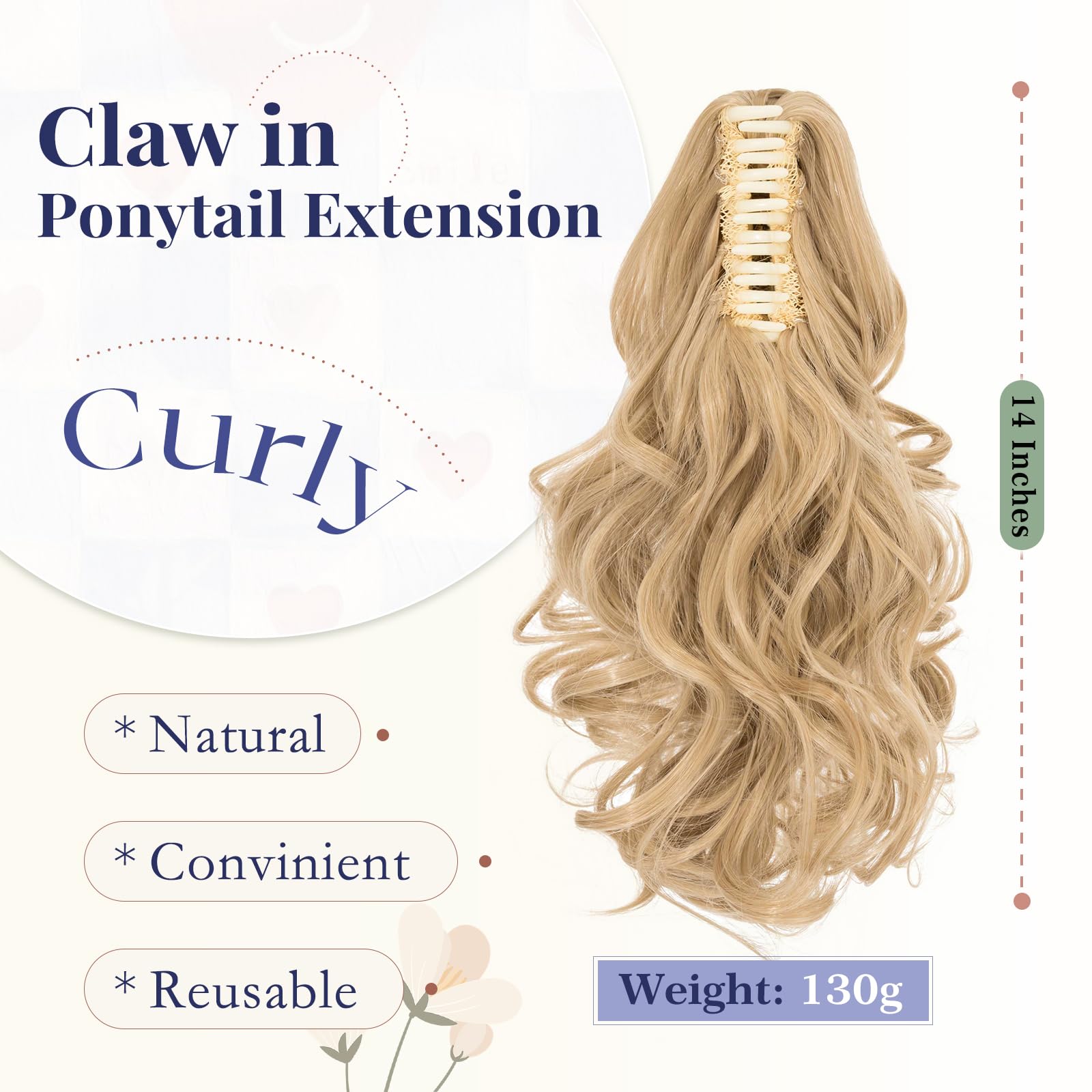 TESS Claw On Ponytail Extension Matte Material 14 Inch/37cm Curly Wavy Clip In Pony tail Synthetic Hairpiece - Image 2