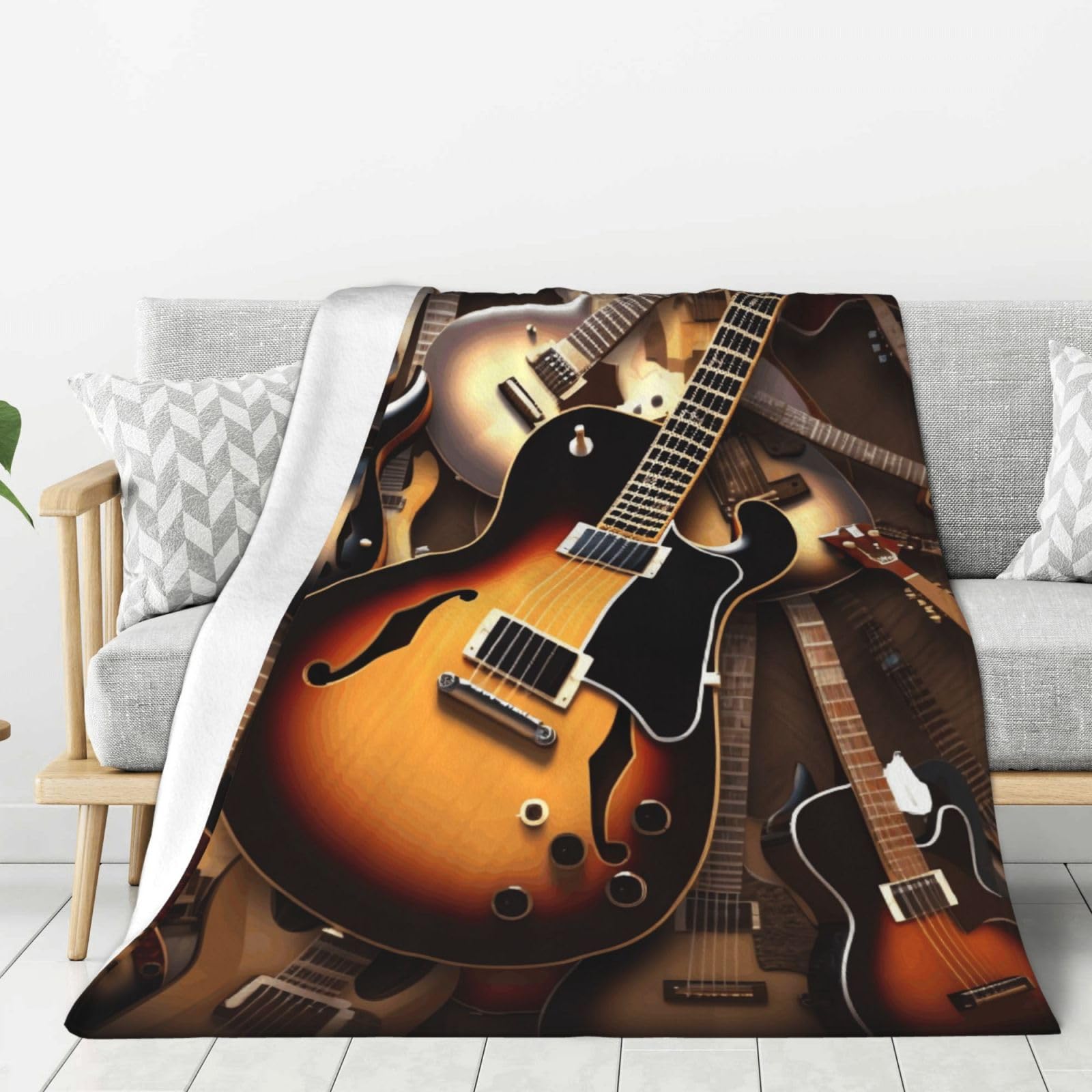 Music Guitar Throw Blanket Plush Flannel Fleece Blanket, Soft Lightweight Cozy Blankets 50"X40" for Bed Couch Sofa Travel