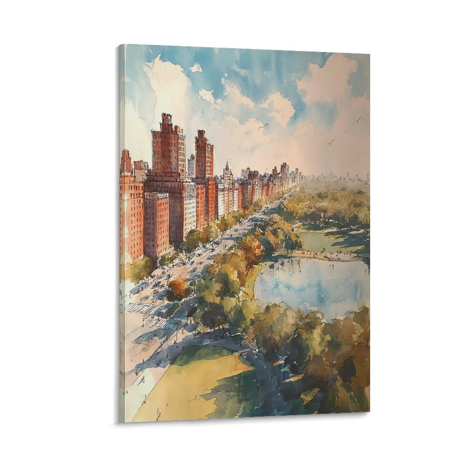 LCYNNH Central Park Watercolor Print Manhattan New York Wall Art 24x36inch(60x90cm) Print Home Bedroom Office Living Room Decor Canvas