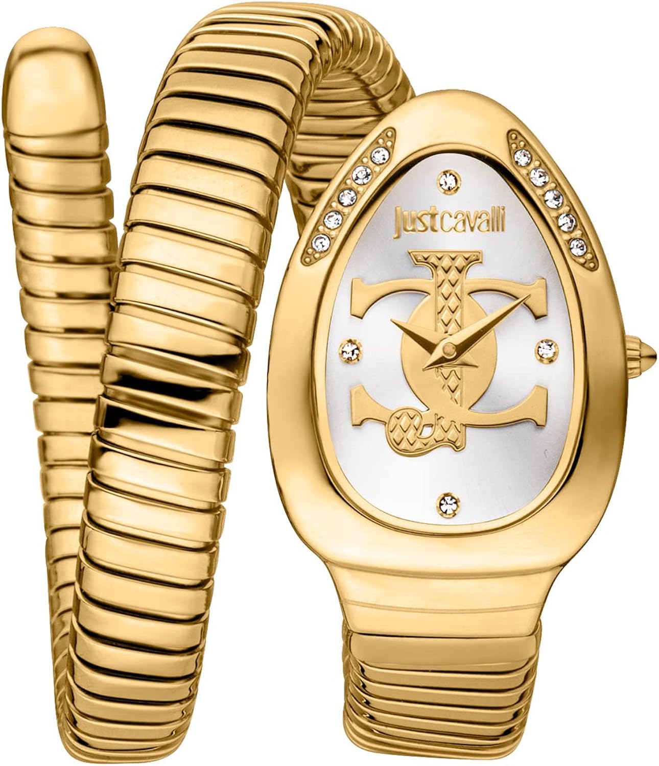 Just Cavalli Signature Snake Serpente logo - Orologio elegante da donna al quarzo moda bracciale flessibile giro singolo e cassa in acciaio inox