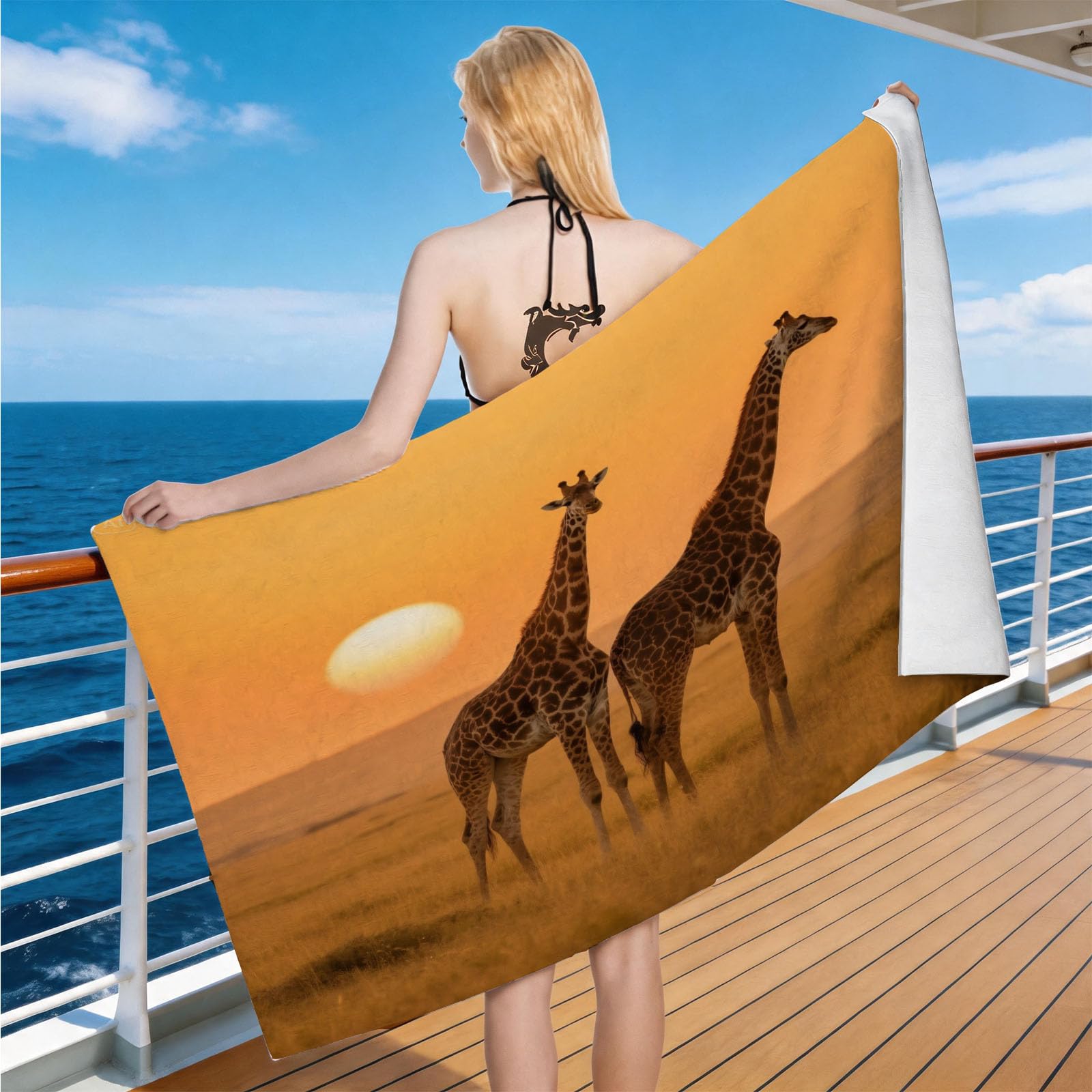 Hongduo Microfiber Quick Dry Beach Towel Savannah Giraffe, 3D Wildlife Animal Beach Towels Absorbent Fast Drying Bath Towels, Travel Camping Gym Swimming Bathroom (90x180cm)