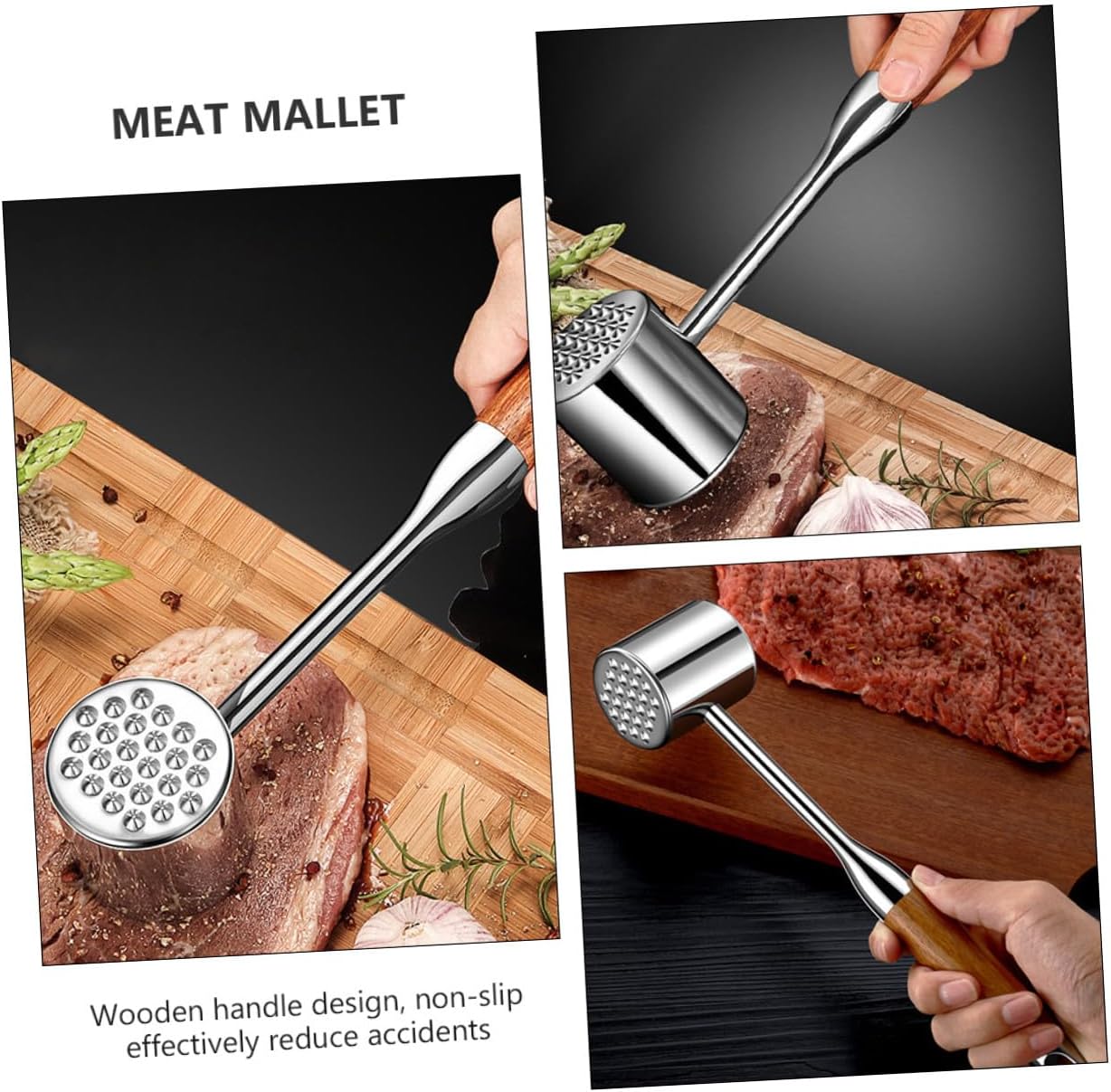 Housoutil 304 Stainless Steel Meat Tenderizer Mallet Kitchen Steak Hammer Beef Pounder Tool for Home Cooking and Bbq Random Color