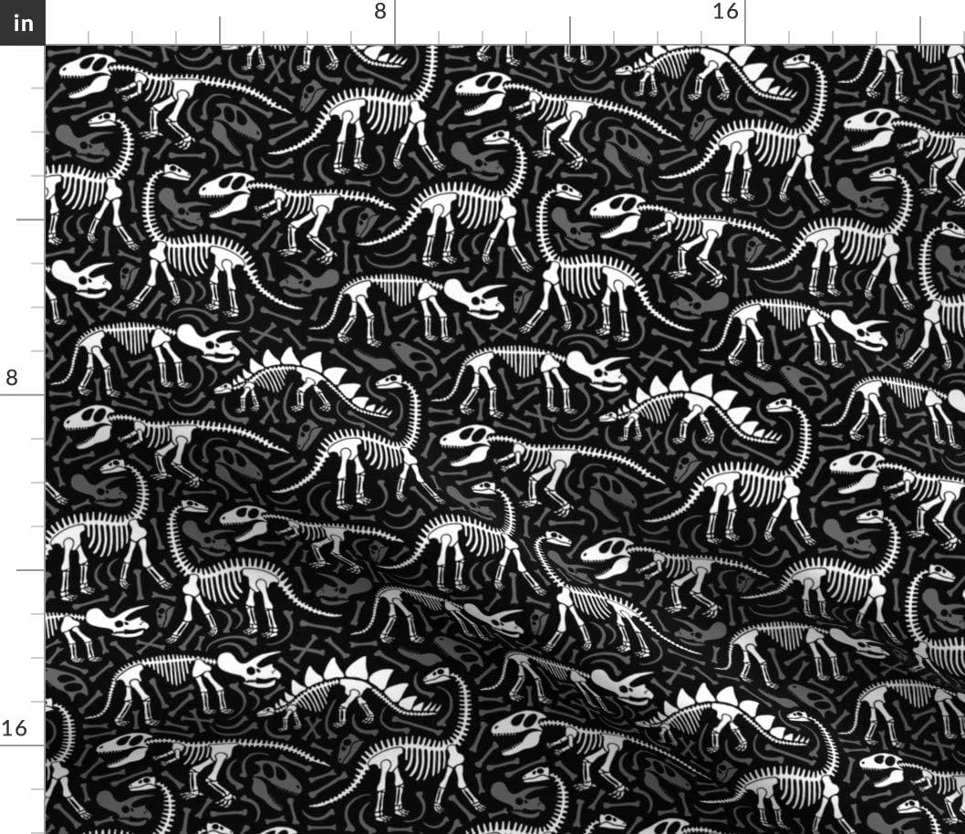 Spoonflower Fabric - Dinosaurs Bones Black Dino Boy Prehistoric Skeleton Halloween Printed on Petal Signature Cotton Fabric by The Yard - Sewing Quilting Apparel Crafts Decor