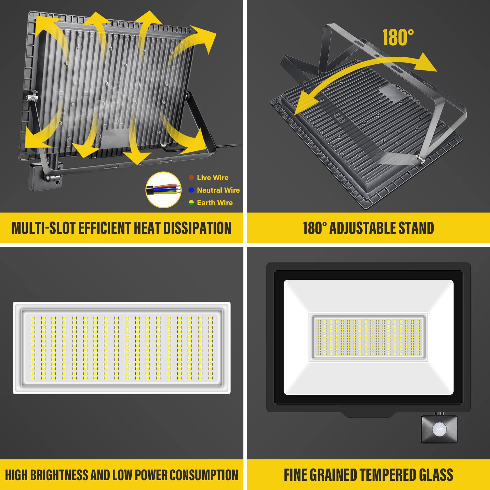 AUXTINGS 200W Faretto Led da Esterno con Sensore di Movimento,Faretti Led Esterno 18000LM,Bianco caldo 4000K Fredda Faro Impermeabile IP66 Interno per Giardino Garage parete Cortile Tetto,2 pezzi