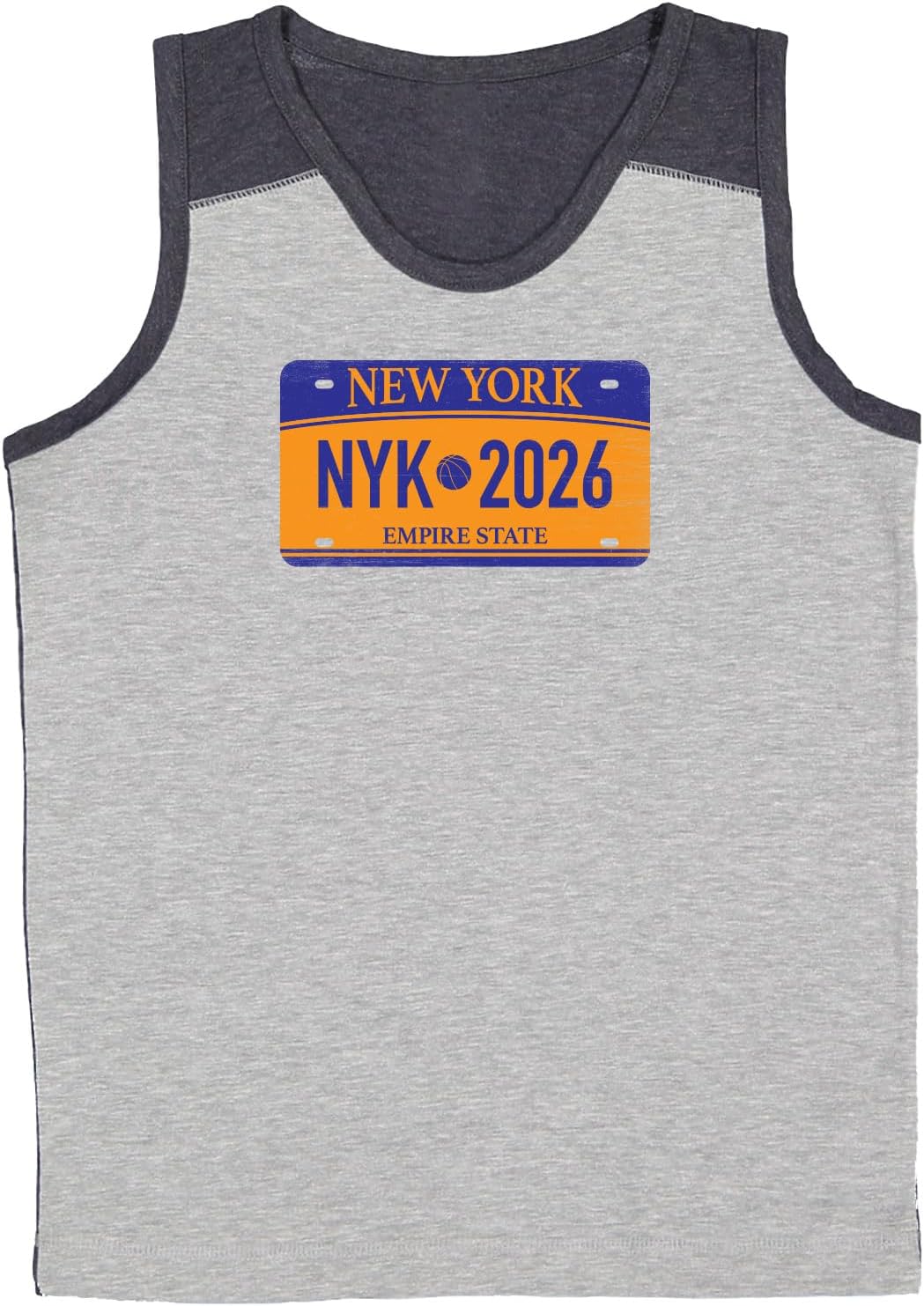 New York State License Plate Basketball Youth Contrast Back Tank Top