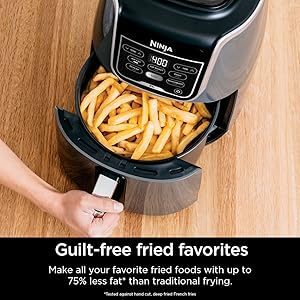 Ninja | XL Single Basket Air Fryer | 5.5 QT Capacity fits 3lbs of Wings | 5-in-1Air Fry, Roast, Bake,Reheat & Dehydrate |Dishwasher Safe Parts & Recipe Guide | Grey |AF150AMZ