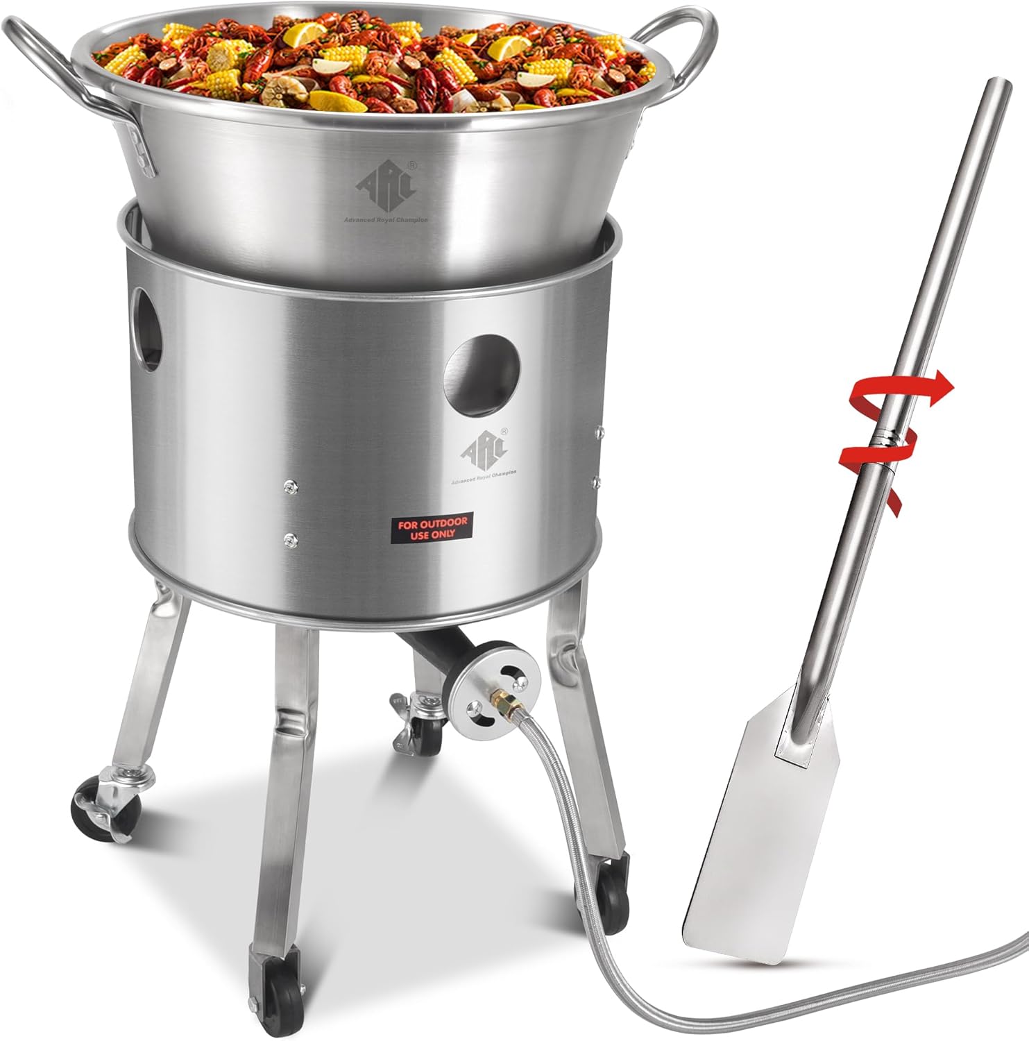 ARC Stainless Steel 200,000BTU Propane Burner, 36" Mixing Paddle and 41qt Outdoor Wok Set with Wheeled Legs, 21 Inches Heavy Duty Mexican Cazo Para Carnitas, Great for Carnitas Braising