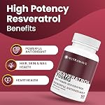 Nutrawave 700mg RESVERATROL Supplement Capsules (STRONGEST IN CANADA), 98% Pure Trans Resveratrol, Powerful Antioxidant and Anti-Inflammatory Properties. Gut Health, Improved Radiant Skin Supplement for Women and Men, Non-GMO, Vegan, Gluten Free. 60 