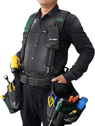 Miniatura 4 de MELOTOUGH Cinturón de herramientas de delantal Pro Framer de 28 bolsillos y tirantes acolchados resistentes con diseño magnético para