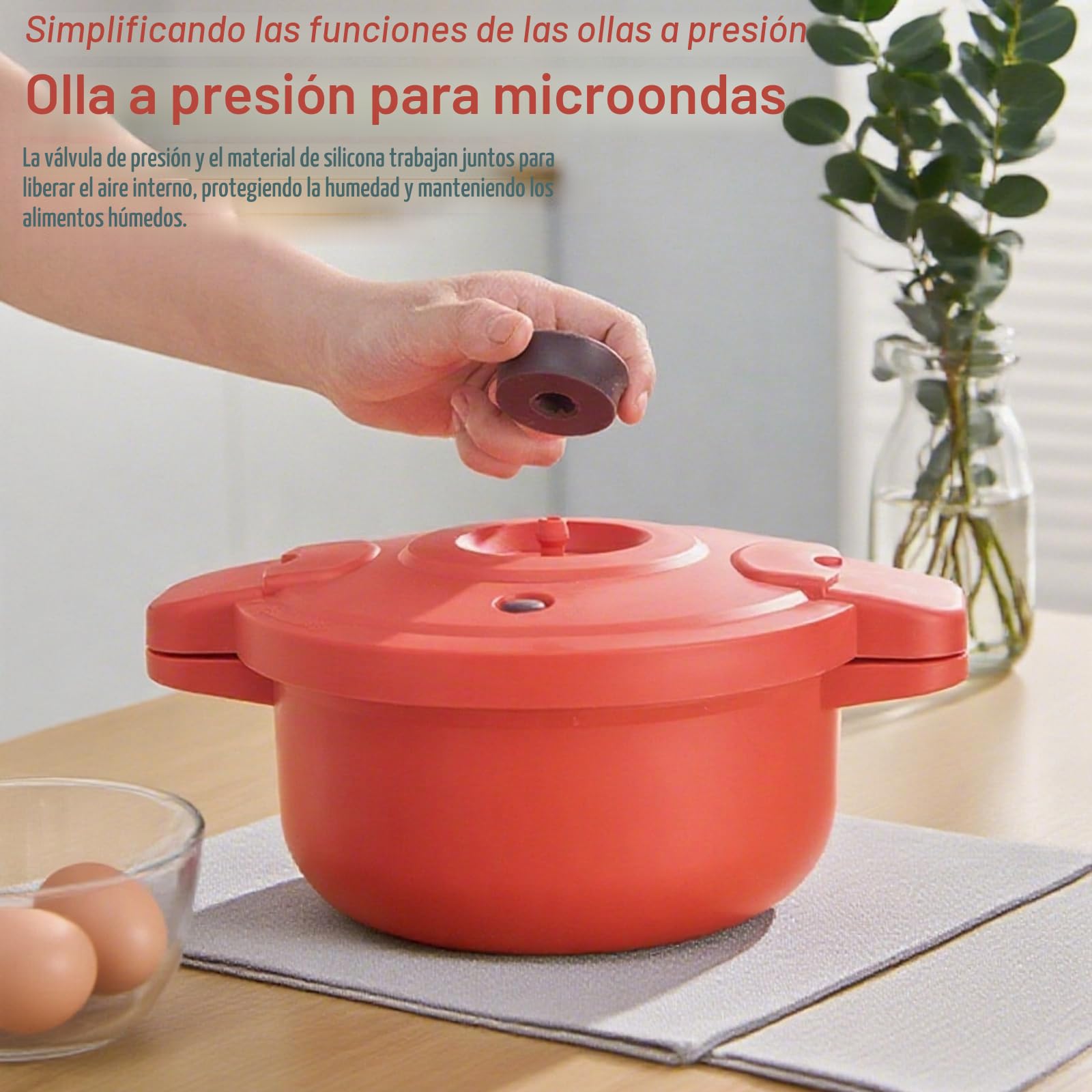 Olla a presión de microondas de silicona de 2,3 L, vaporizador para arroz, verduras, pasta - Olla expresa 27,5 x 14 cm, sin BPA, apta para lavavajillas - Accesorio de cocina rápida