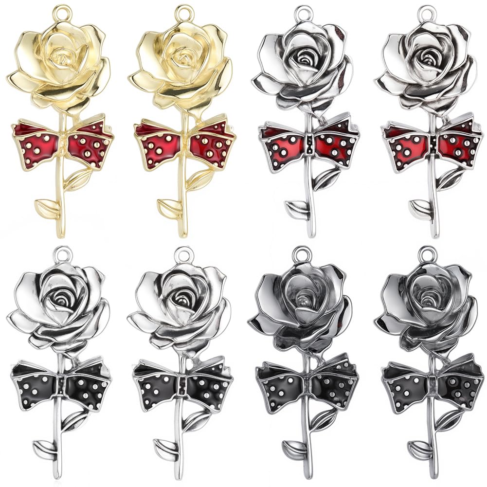 Breloques roses style vintage en émail et finitions dorées ciselées