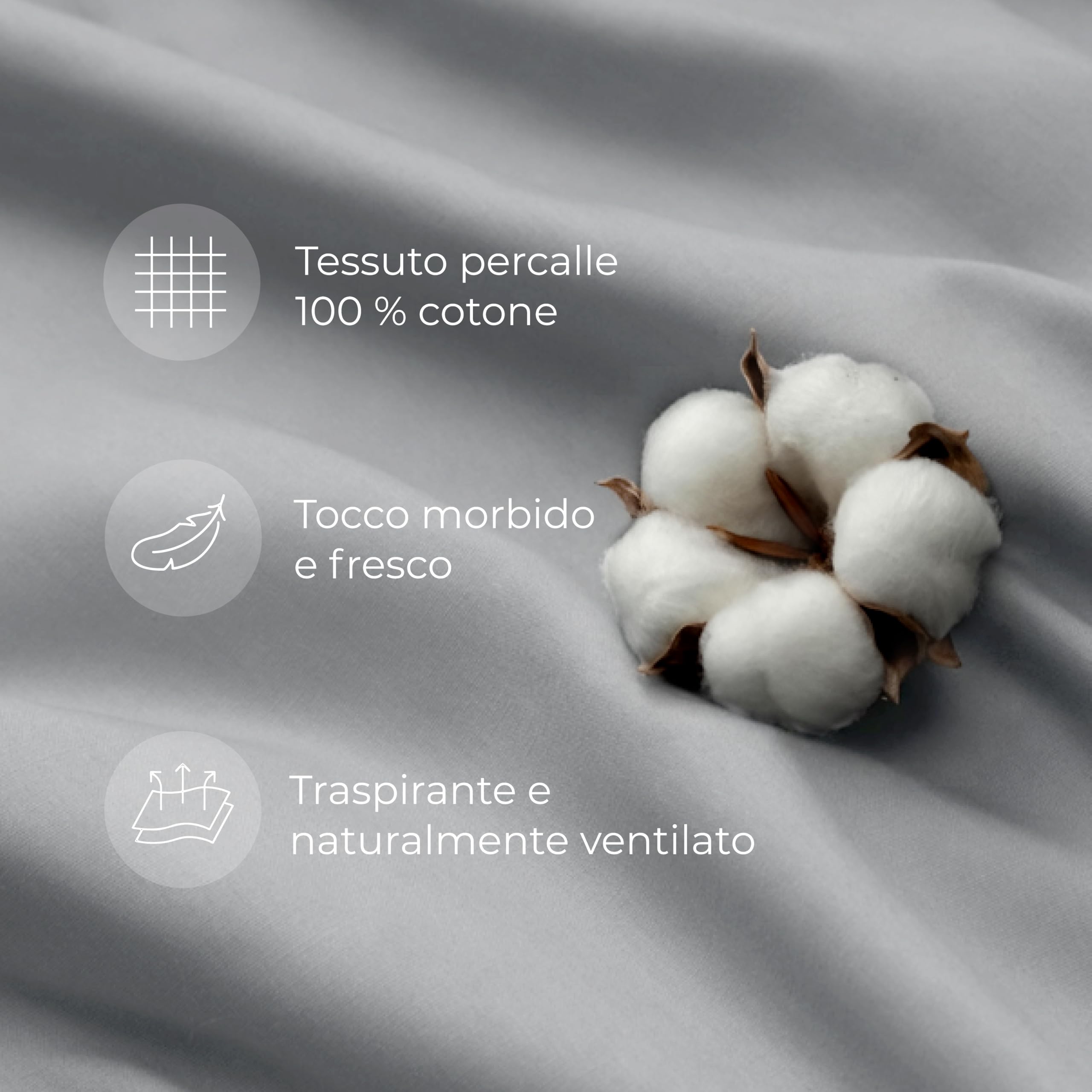 Dreamzie Copripiumino Matrimoniale Cotone Percalle - Set 3 Pezzi - Copripiumino 220x240 e 2 Federe 50x70 cm - Grigio Chiaro - Certificato Oeko-Tex