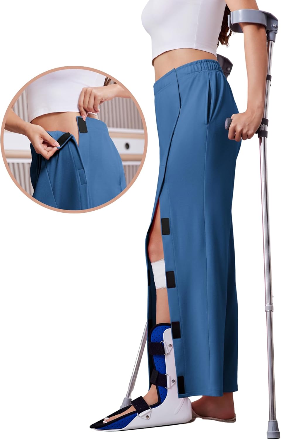 Deyeek Women's Tear Away Pants with Pockets Easy Access Adaptive Pants Post Hip Knee Leg Surgery Breakaway Lounge Sweatpants - Image 4