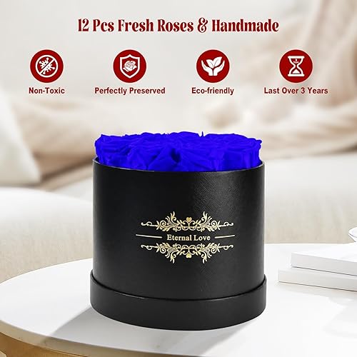 Miniatura 10 de Jibeufi Forever Flowers - Rosa preservada en una caja, rosas 100% reales que duran hasta 3 años, rosas inmortales de 12 piezas para entrega, regalo