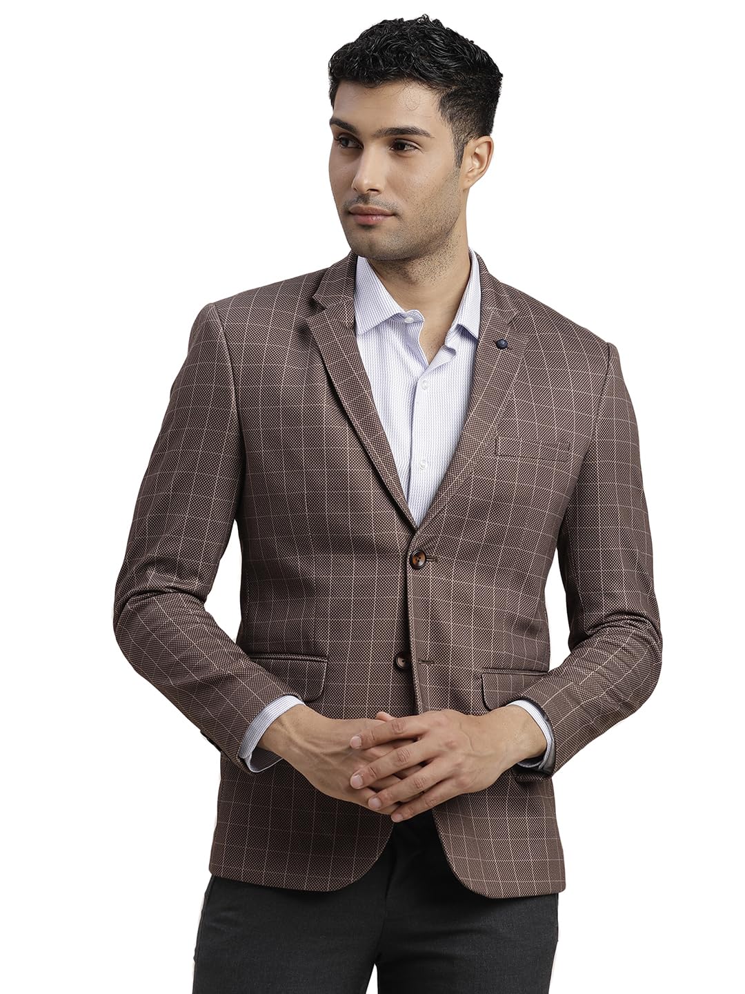turtle Men Knitted TR Checkered Brown Blazer-picture-25