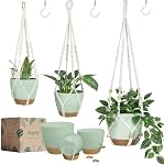 Bouqlife Planters suspendus avec des cintres de plantes Macrame pour les plantes d'extérieur intérieur 3 Set auto-arrosage Pots Paniers suspendus Porte-pots de fleurs 3 Taille différente