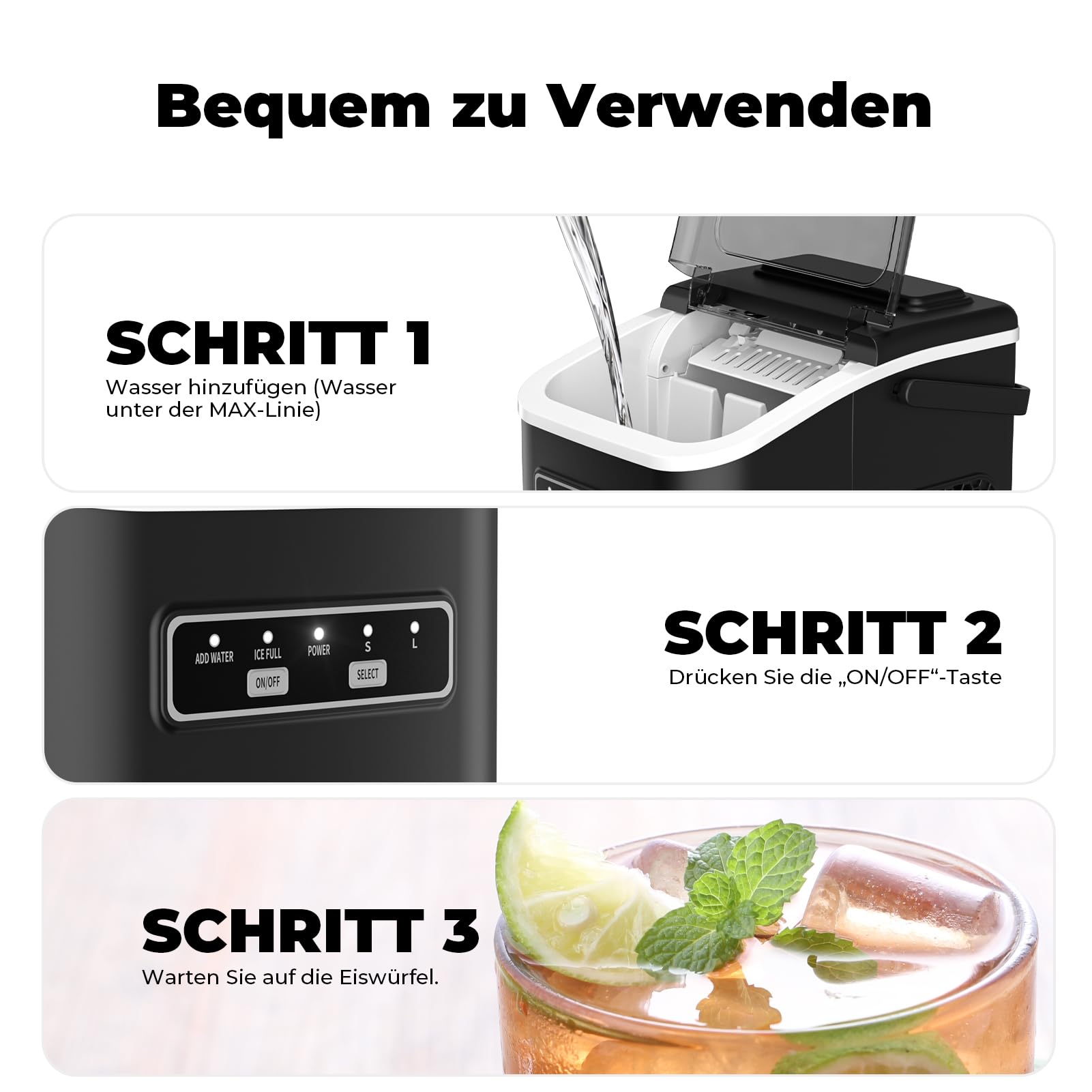Eiswürfelmaschine, Acmeenjoy Eiswürfelbereiter Ice Maker 9 Eiswürfel in 6-8 Minuten, 12 KG in 24 H, Selbstreinigende Eiswürfelmaschine Kleine für Küche, Büro, Bar und Party