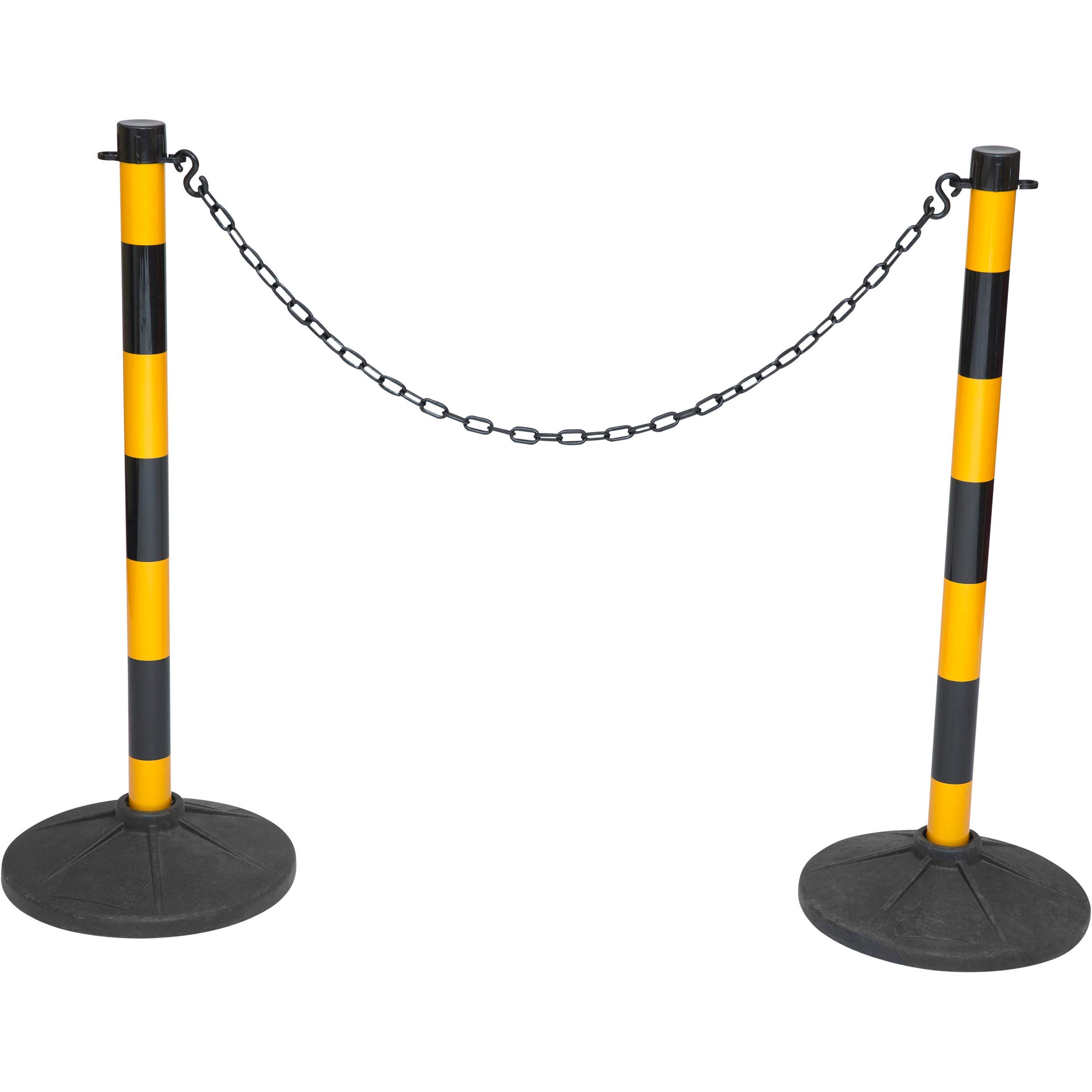 Plastic Chain Posts, Free Standing Chain Link Barrier, Yellow & Black Safety Bollards