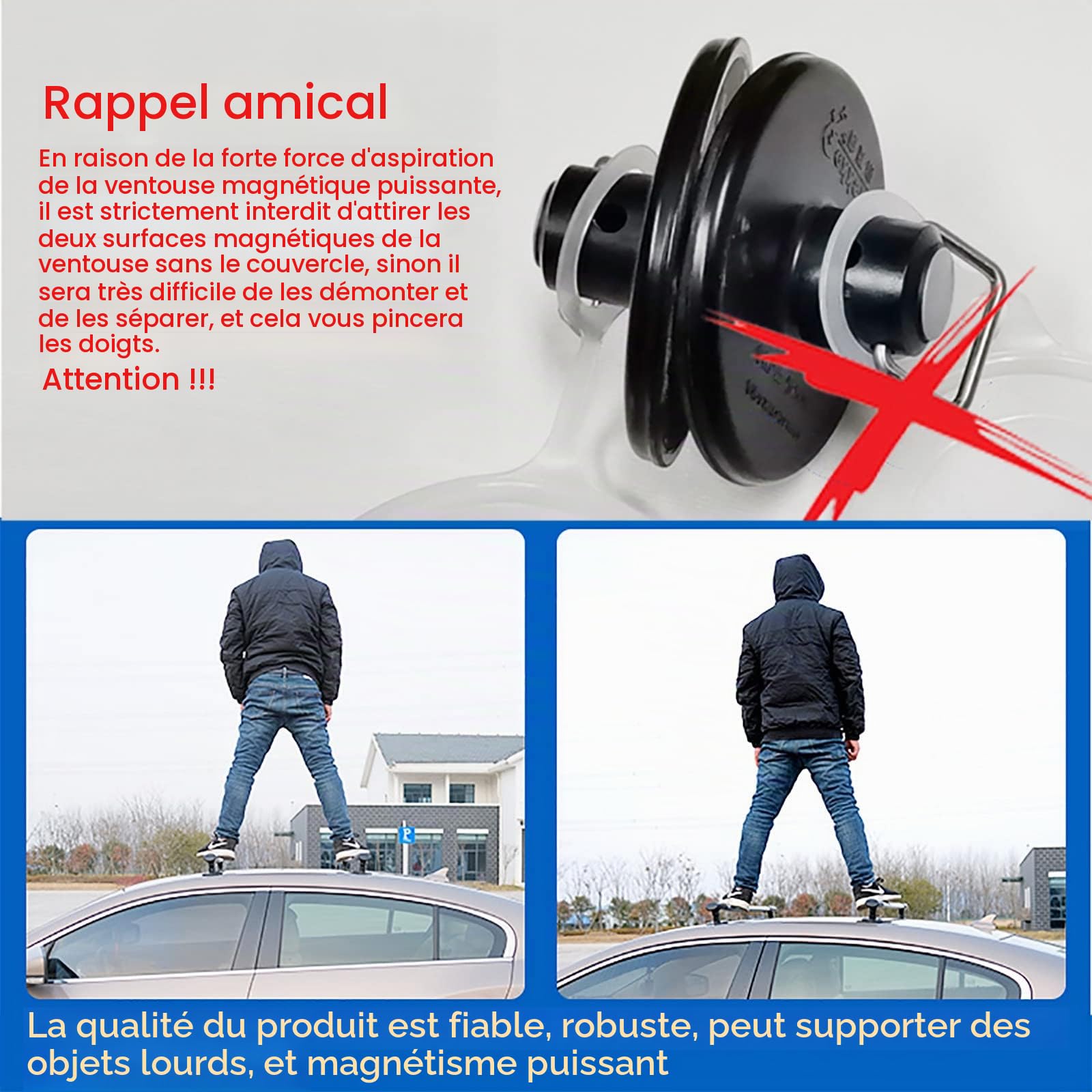 Barres De Toit Universelles (Fixes MagnéTiques), DiamèTre De La Ventouse (10 Cm), Barres Transversales RéGlables, Charge De Barre Transversale Unique > 100 Kg,113cm