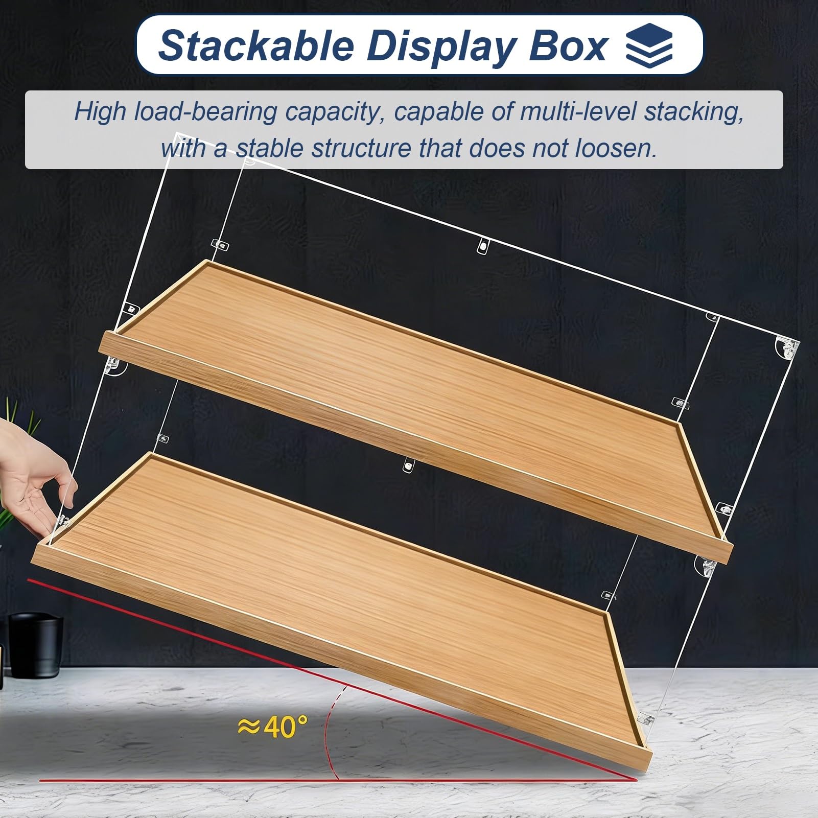 Teca Plexiglass Vetrina in Acrilico Alta 40-80 cm, Scatola Impilabile | Vitrina da Esposizione Antipolvere in Plastica, Cofanetto Cubo Fai da Te per Trofei(Wood,60x60x75cm/24x24x30in)
