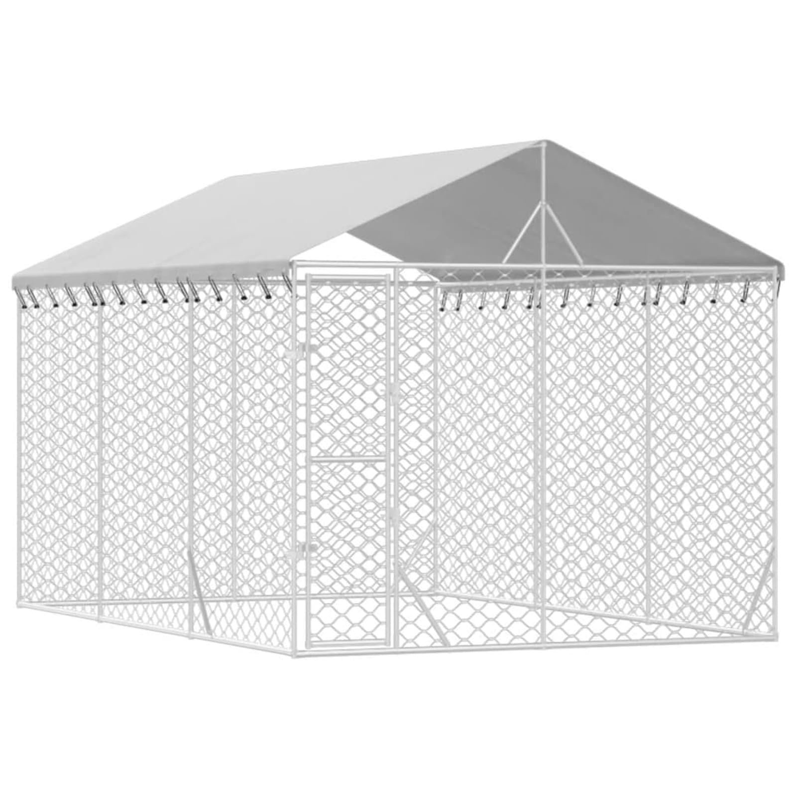 Gabbia per Cani con Tetto Kennel per Cani da Esterno Recinto per Cani da Esterno a Maglie in Acciaio Zincato Box per Animali con Porta con Serratura-3 x 4.5 x 2.5 m