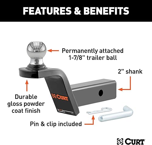 Miniatura 3 de CURT 45152 Fusion - Soporte de enganche de remolque con bola y pasador de 1-78 pulgadas, se adapta a receptor de 2 pulgadas, 5,000 libras, elevación